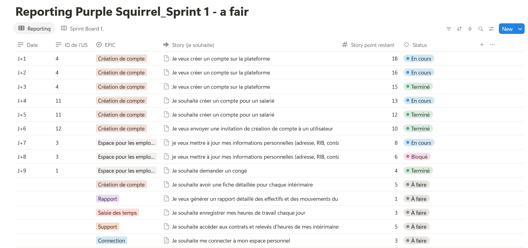 Reporting Sprint 1 complet